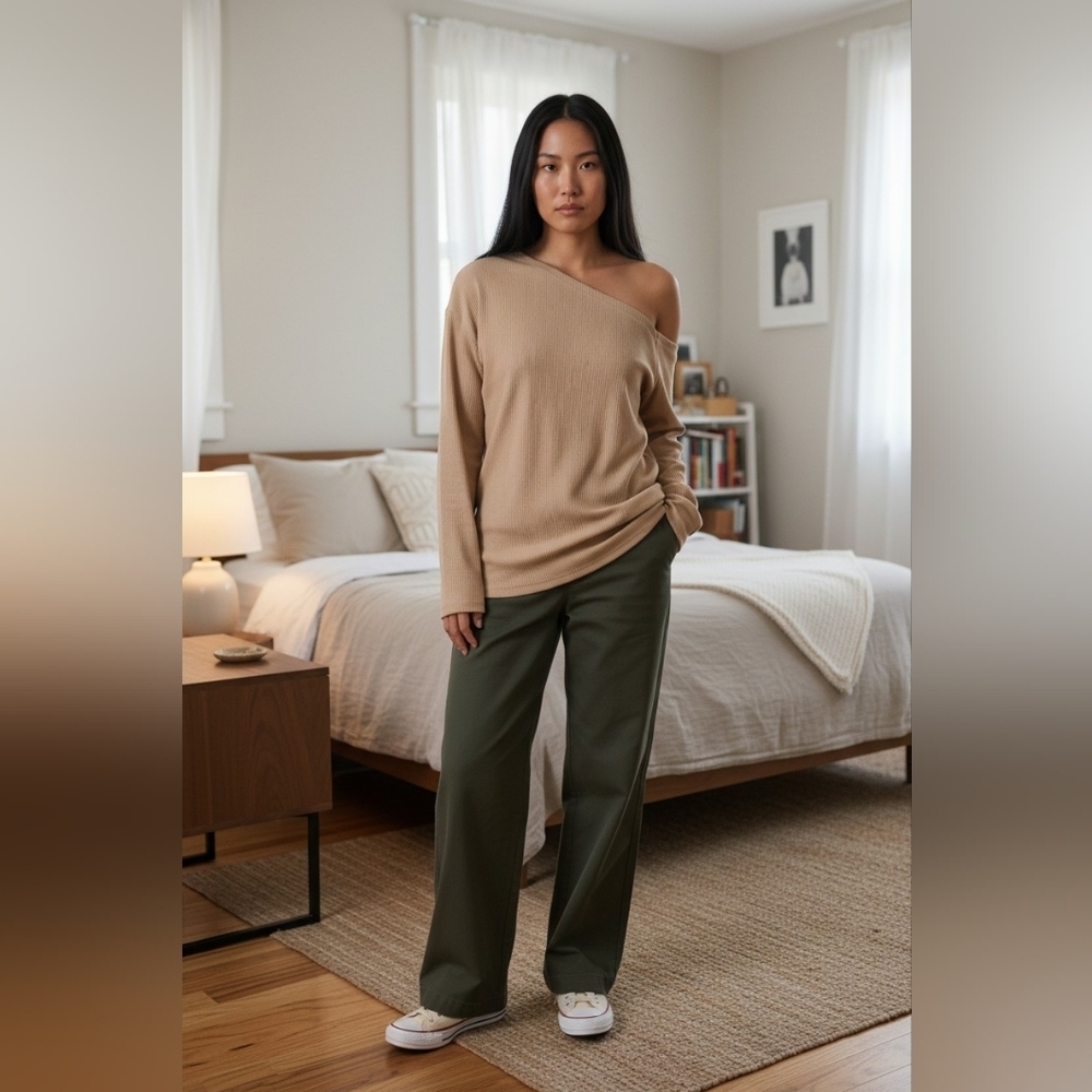 YYA Tan Off-Shoulder Long Sleeve Womens Top NWT XXL